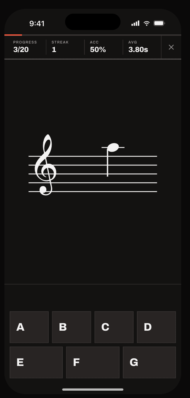 Note reading drill screen